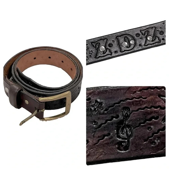🍀 2/$22 Leather Hand Tooled Initials Brown Womens Belt size medium - Picture 1 of 7